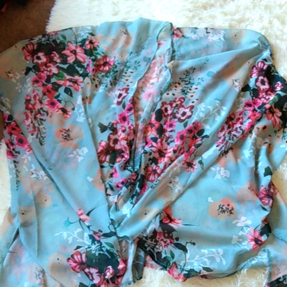 Blue pine flowers kimono beach cover up